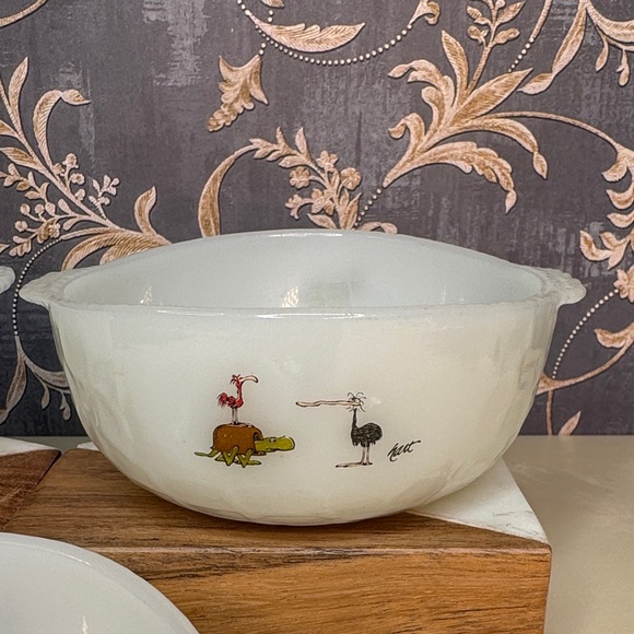 Vintage Anchor Hocking Fire King Bowls BC Comics Johnny Hart Dinosaur Set Of 3 - Picture 2 of 14